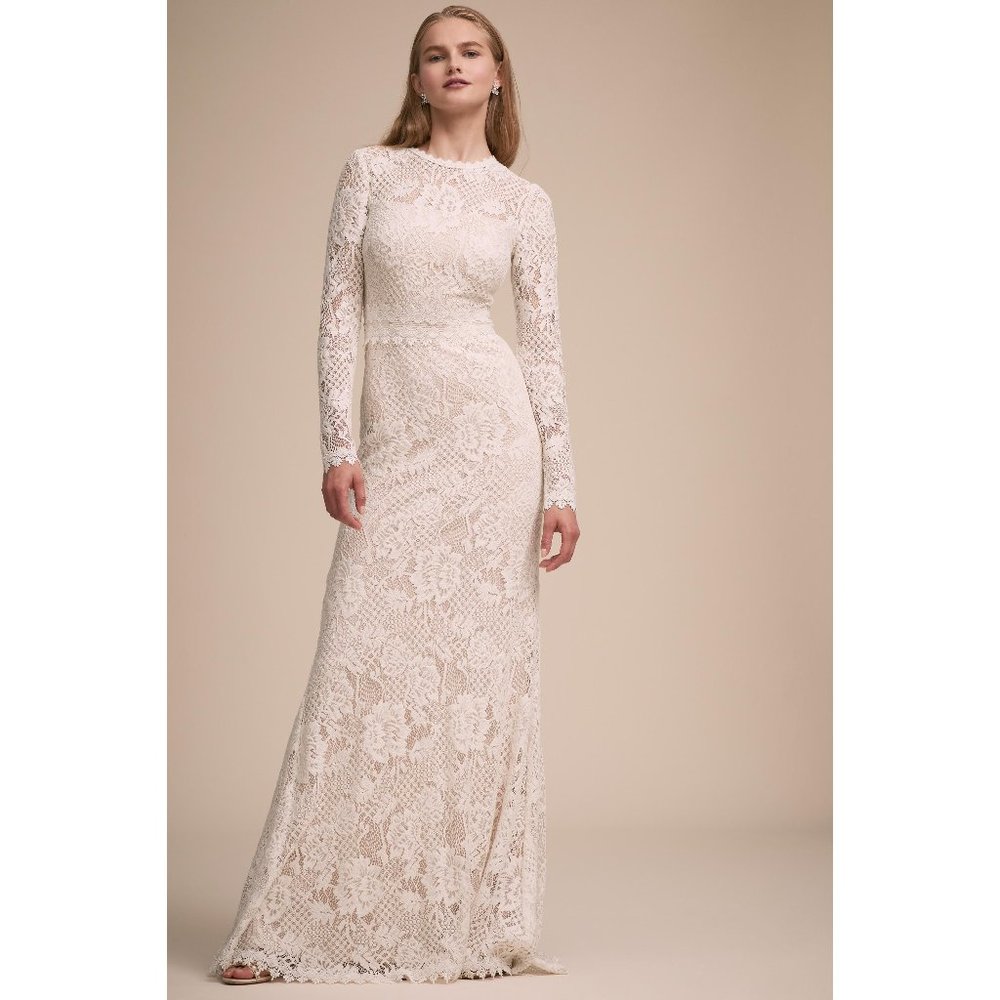BHLDN Tadashi Shoji Tenley Wedding Gown Size 0 and 12 Lace Long Sleeve